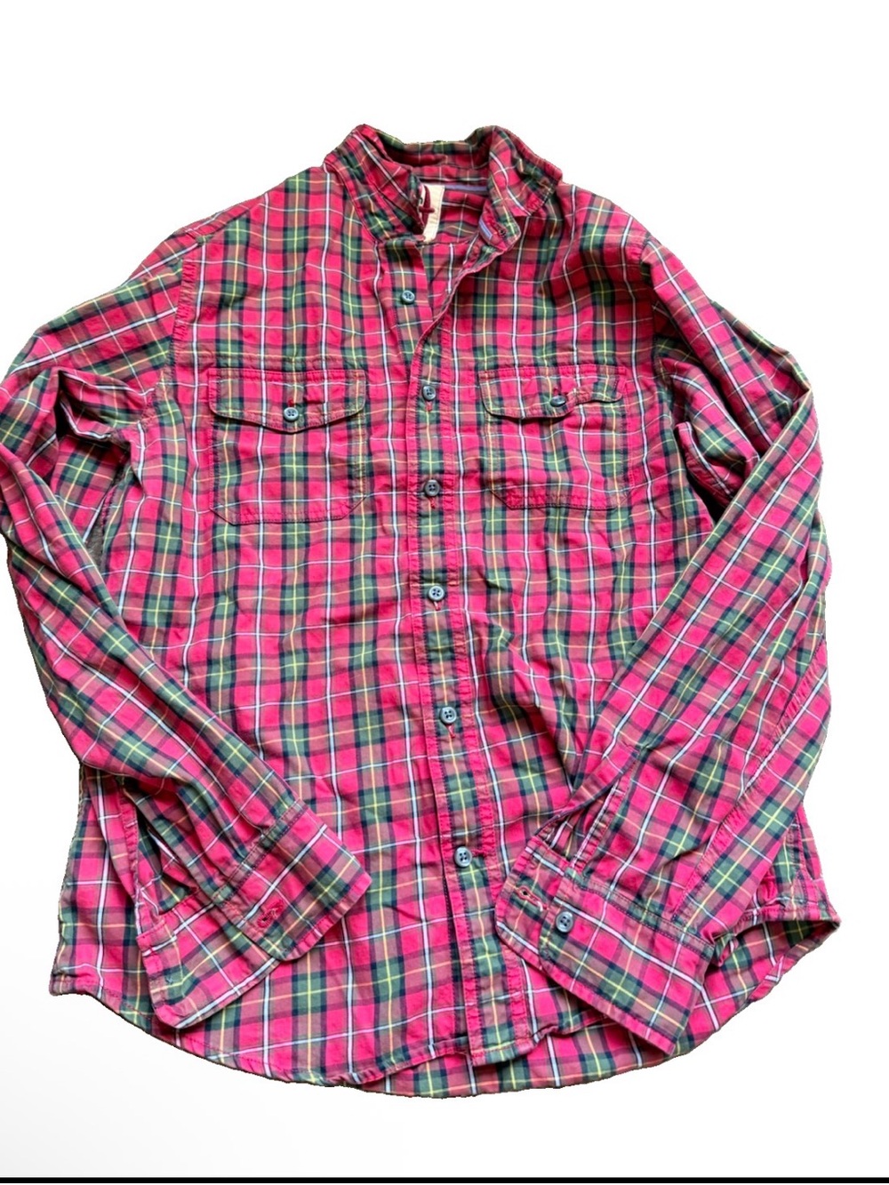 Relwen Men's Red Plaid Long-Sleeve Button-Up Shirt red plaid sz m preppy